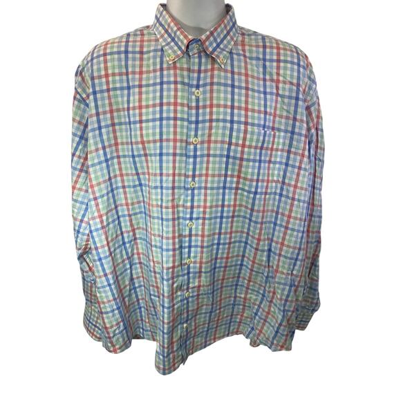 Peter Millar Long Sleeve Button Down Shirt Men's 2XL Plaid Easy Care Cotton - Picture 1 of 9